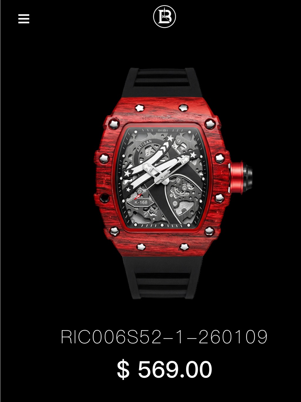 Men's Bibi Red Automatic Watch With Black Strap